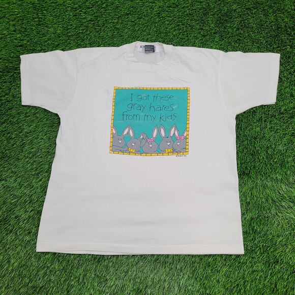 Vintage 80s Cute Bunny Rabbit Shirt Womens XL 22x26 USA Crop - Picture 1 of 14